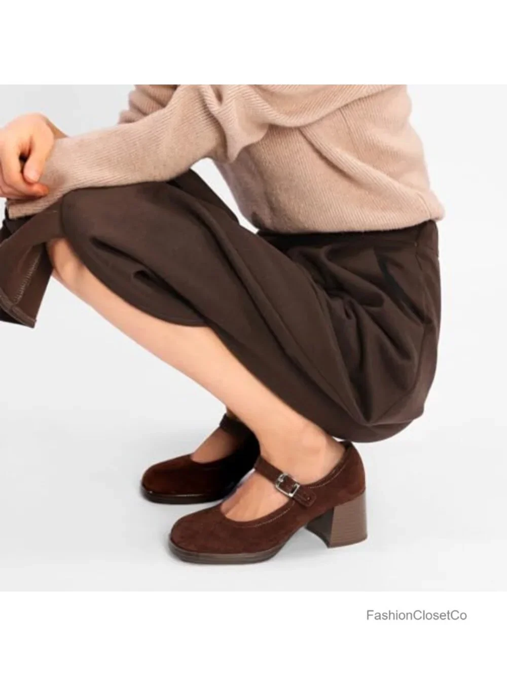 Square Toe Mary Janes Platform Chunky Heel Loafers Suede